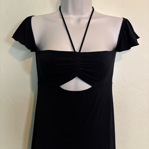 Forever 21 Black Slinky Cut Out Halter Dress with Flutter Cap Sleeves Size S - Picture 6 of 11